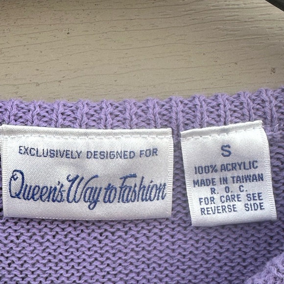 Vintage Purple Hearts sweater women’s 80s size small Kawaii Puff Sleeve - Picture 4 of 4